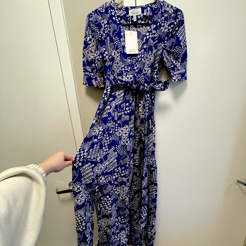 Blue Pattern Cotton Tie Midi Dress -  & Other Stories Dress - Size 0